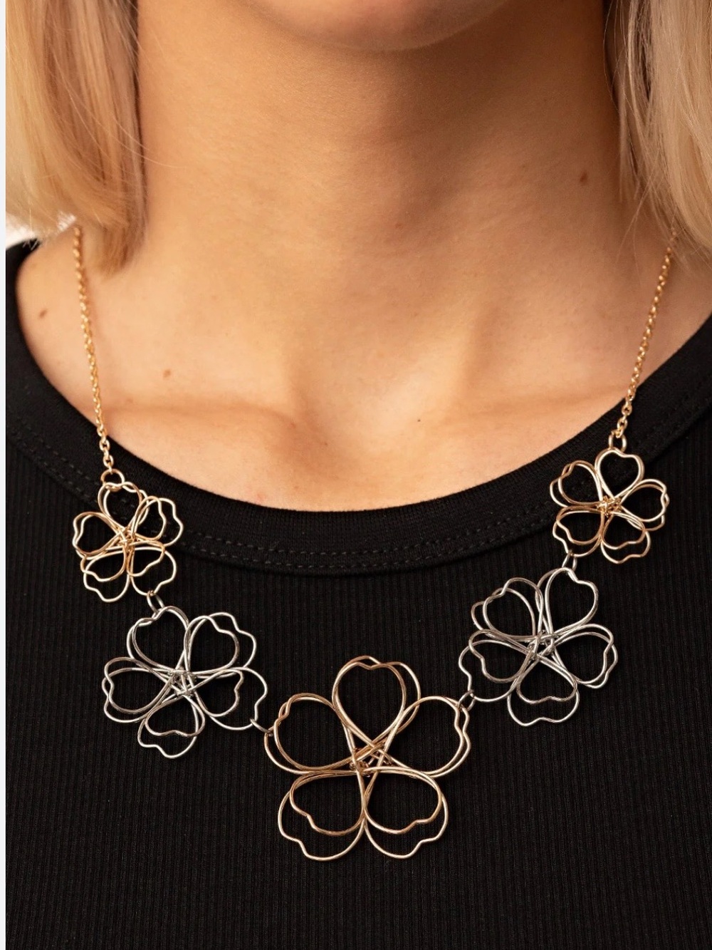 Floral Wirework Multi-Tone Necklace - Rose Gold & Silver